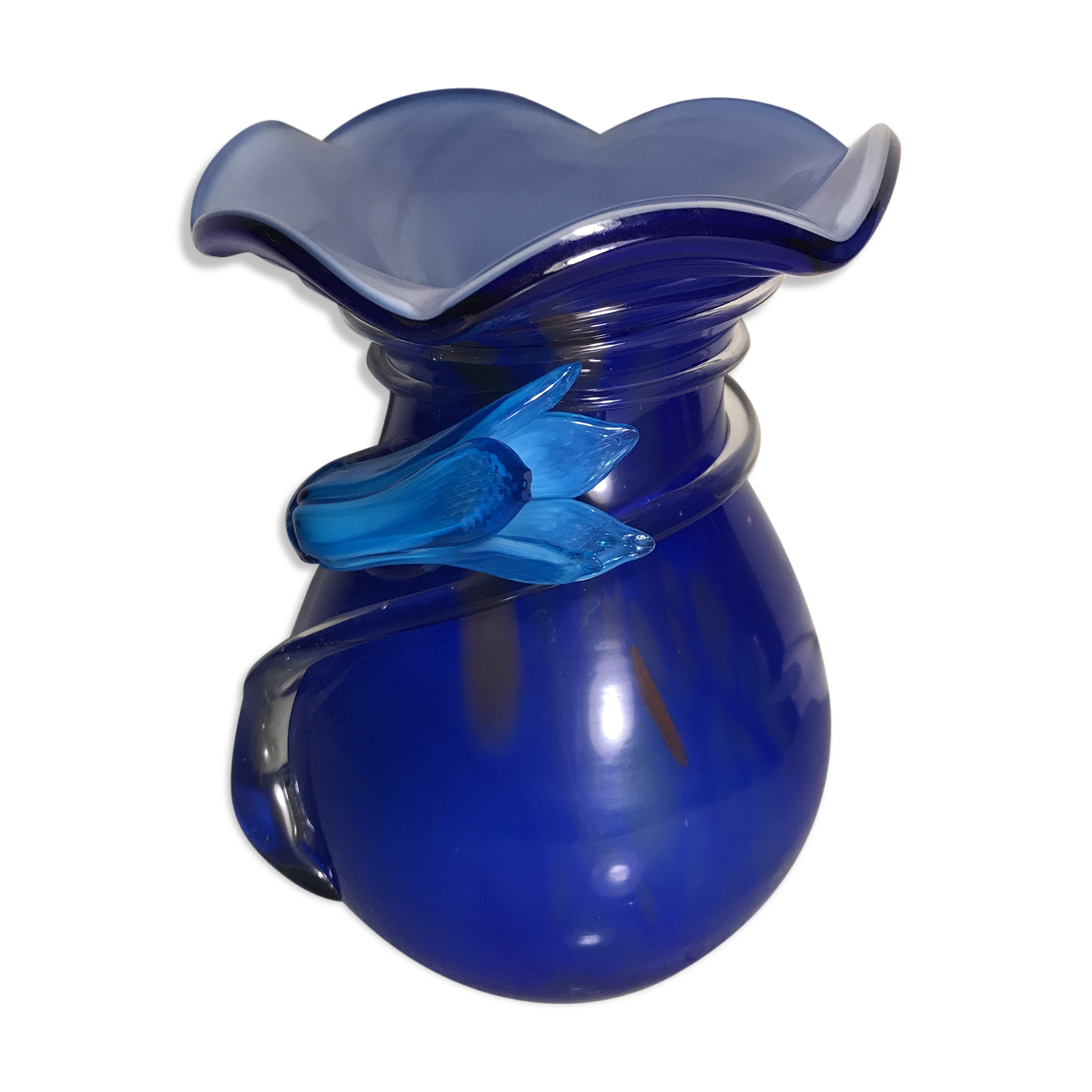 Old Blue Multilayer Glass Vase - Flower Blown Decor Col Corolla Vintage