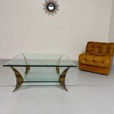 Table basse en verre et pied laiton massif design italien années 60