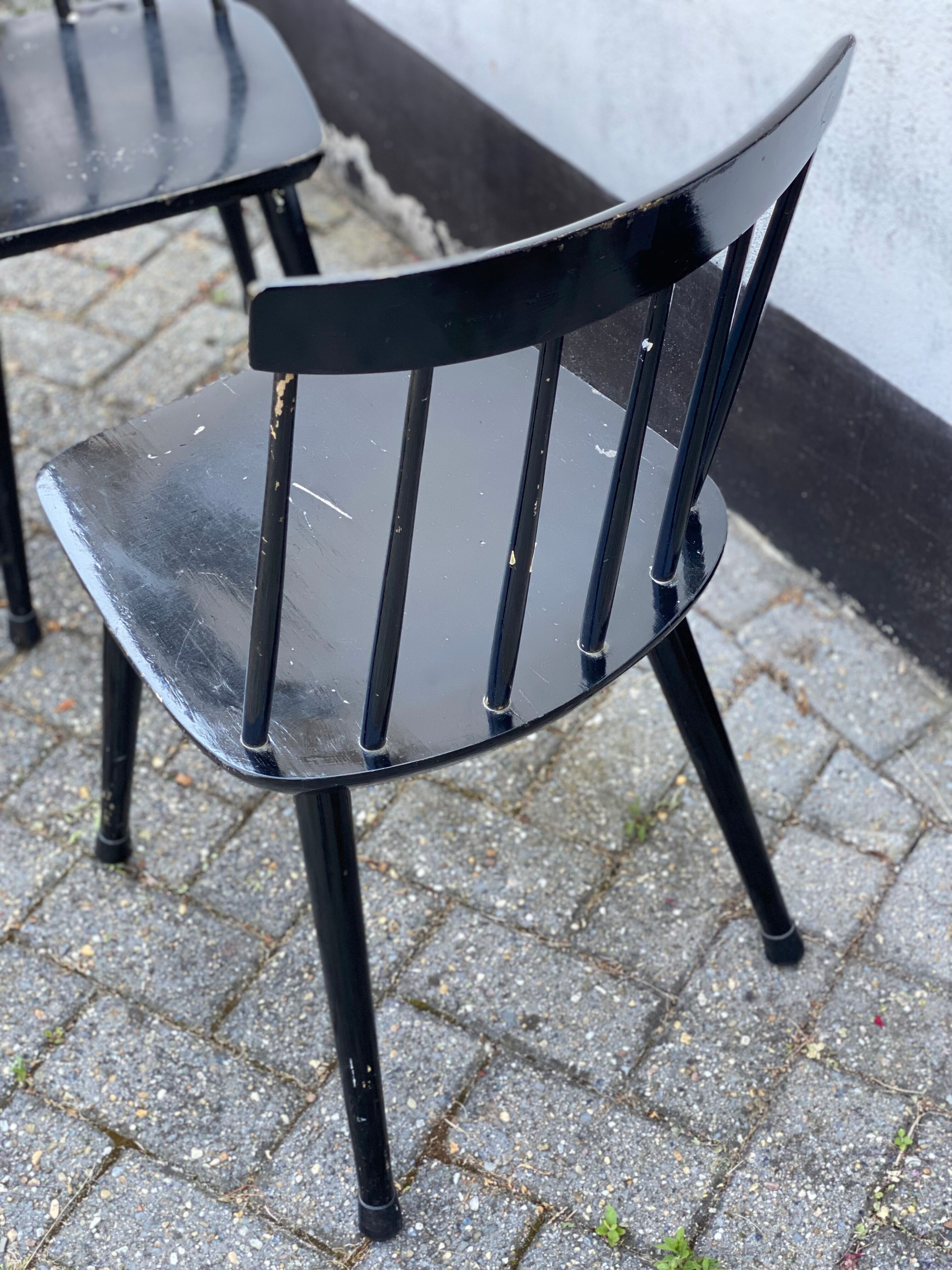 Set of 4 black laquered dining chairs