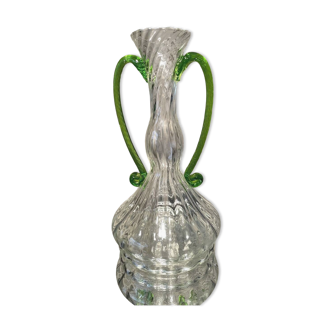 Grand vase soliflore a anses transparent et vert