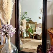 Large antique wooden mirror with sculpted pediment in boho style 118x57cm