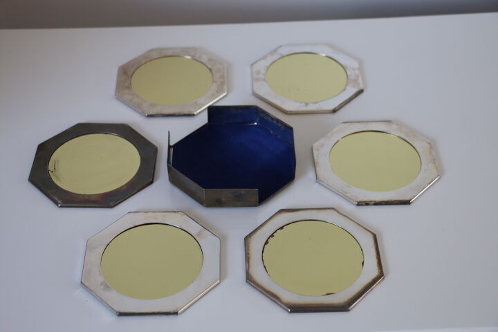 6 metal coasters and art deco mirror