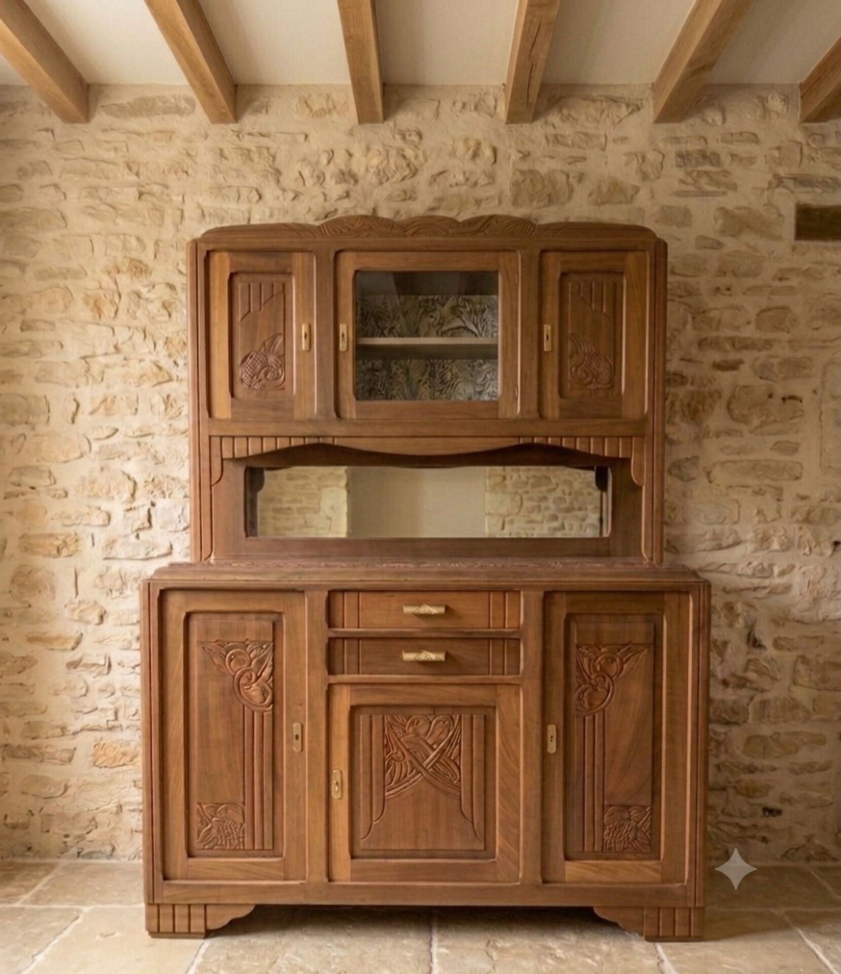 Buffet art déco en noyer massif