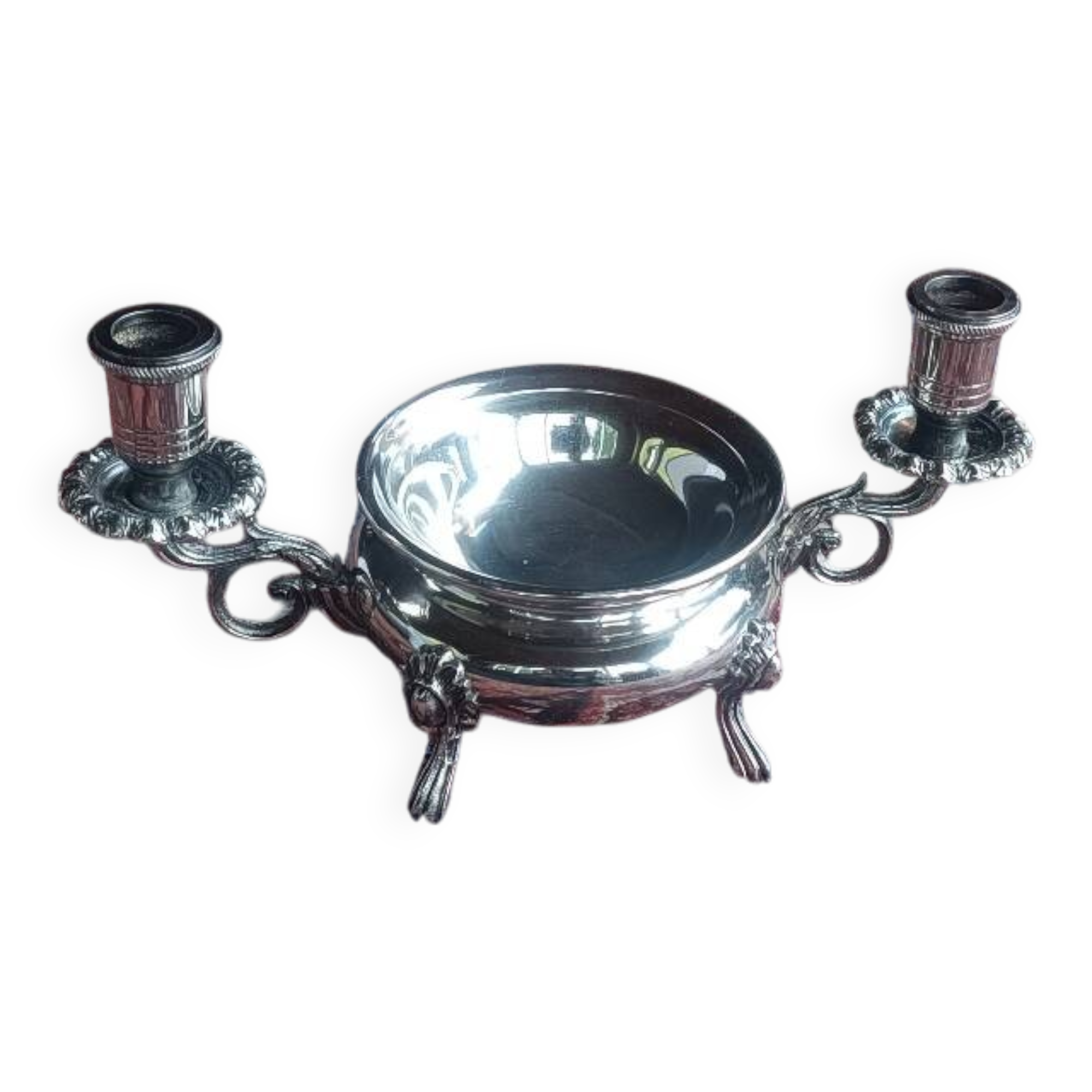 Silver-plated candlestick burns scented oil, Art Nouveau style, late 19th century.