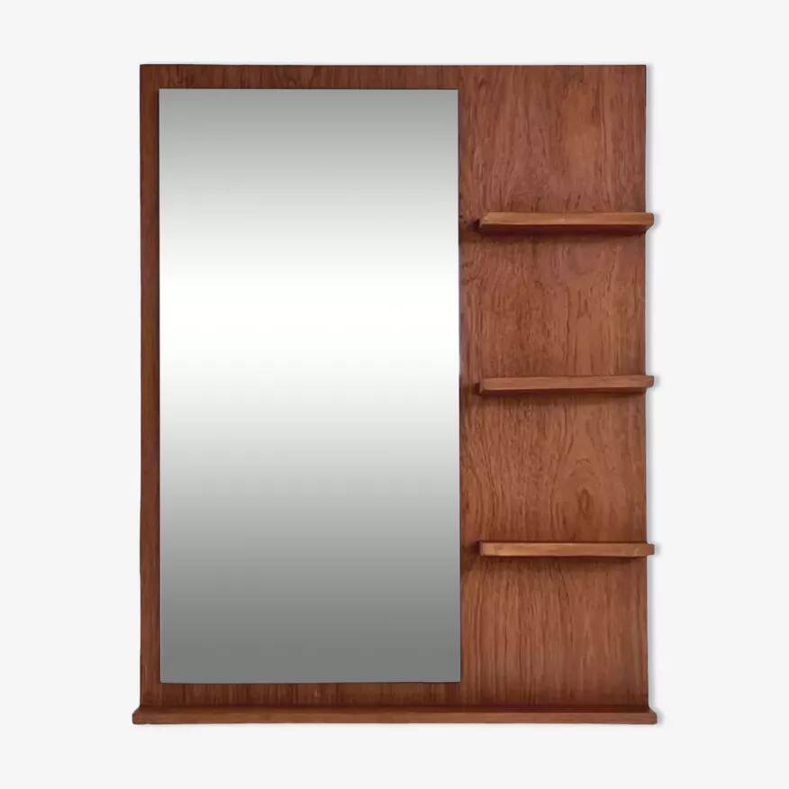 Scandinavian wooden mirror with integrated shelves