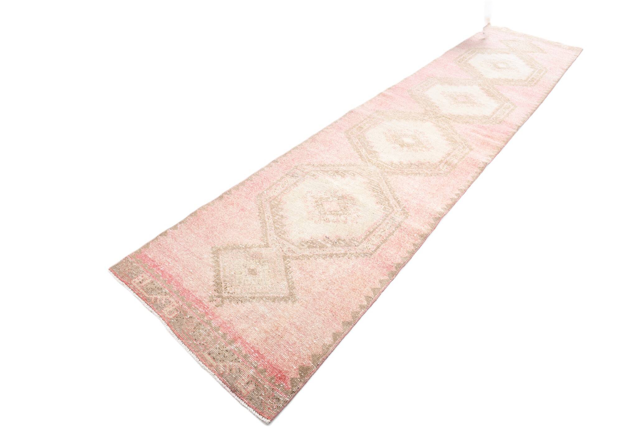 3x13 Pink & Brown Long Classic Vintage Runner Rug, 92x415Cm