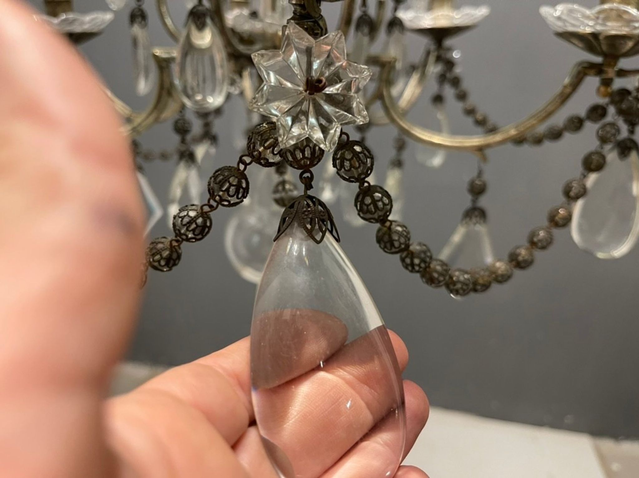 Antique Italian Silver Crystal Chandelier, 1940s