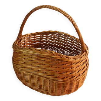 Panier à provisions en osier tressé fait main, panier pique-nique, vintage