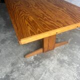 Brutalist Honey-Brown Pine Trestle Dining Table,  1970s France