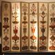 19th Century Italian Six-Panel Painted Wood Folding Screen in Gilt Bronze Frame