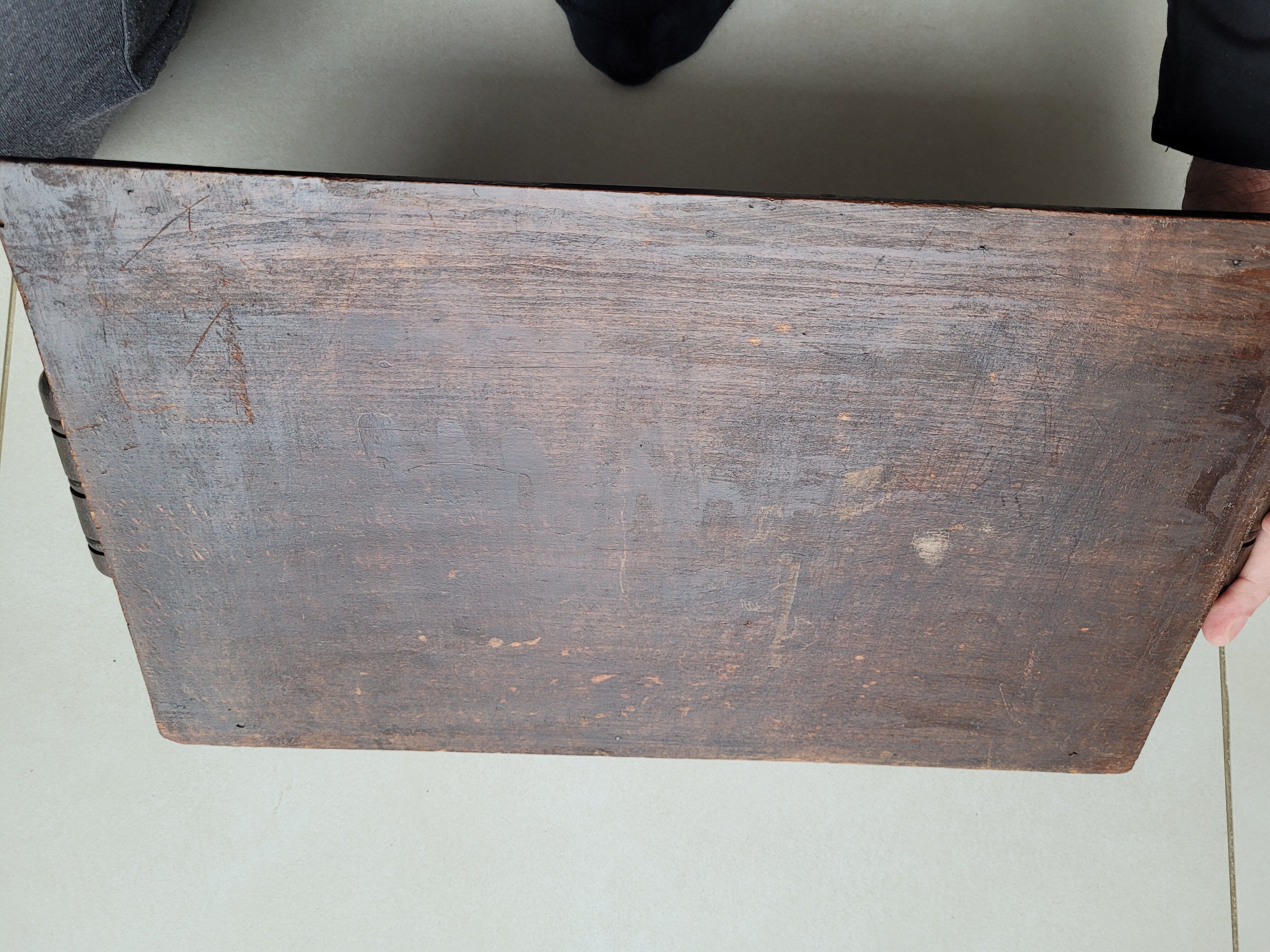 Breton carved wooden top signed E Le Nauthiec
