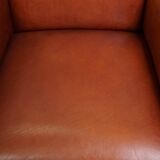 Ensemble majestueux et luxueux de 2 fauteuils design Art Déco en cuir de vachette couleur cognac