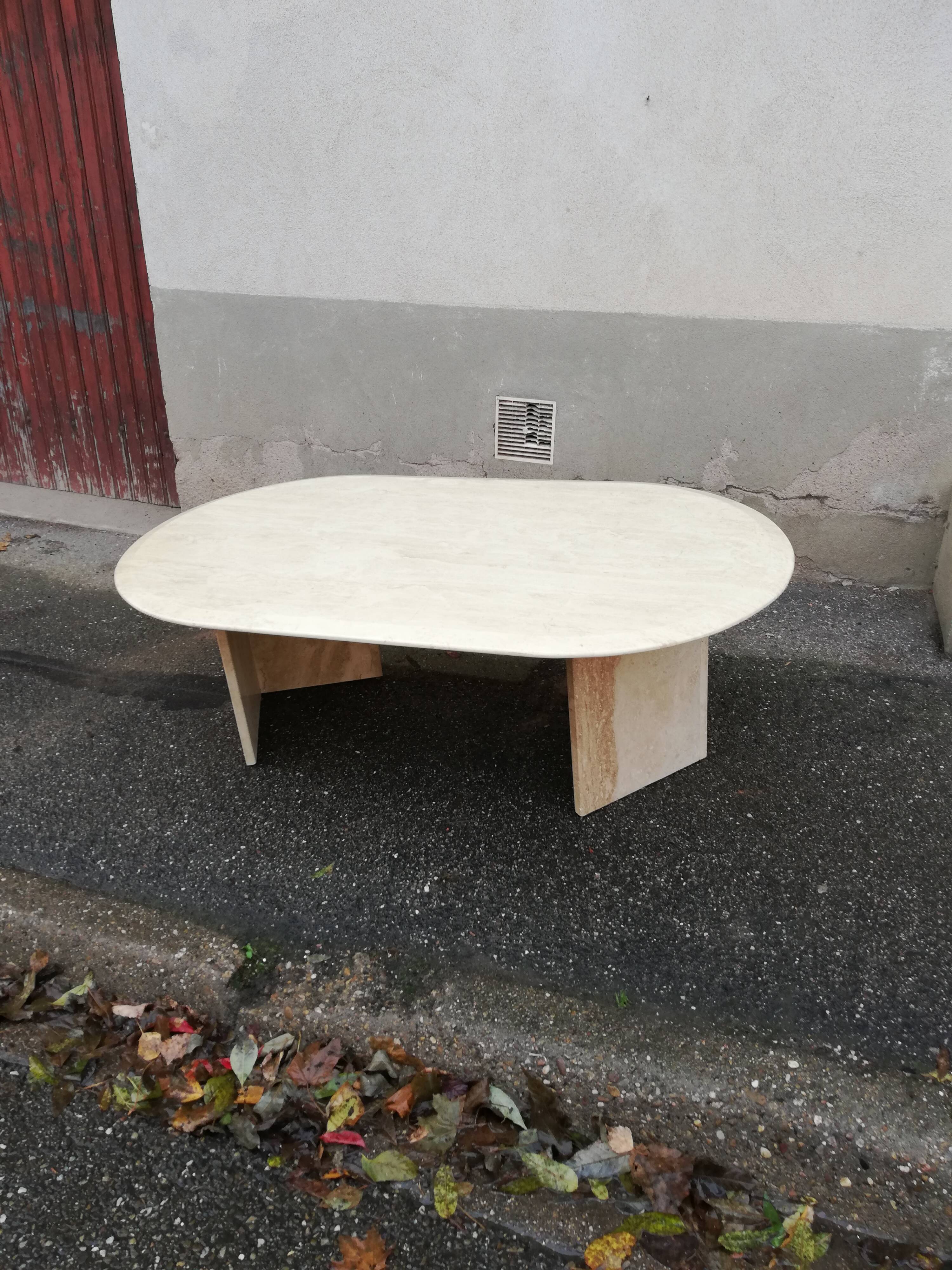 Vintage oval travertine coffee table