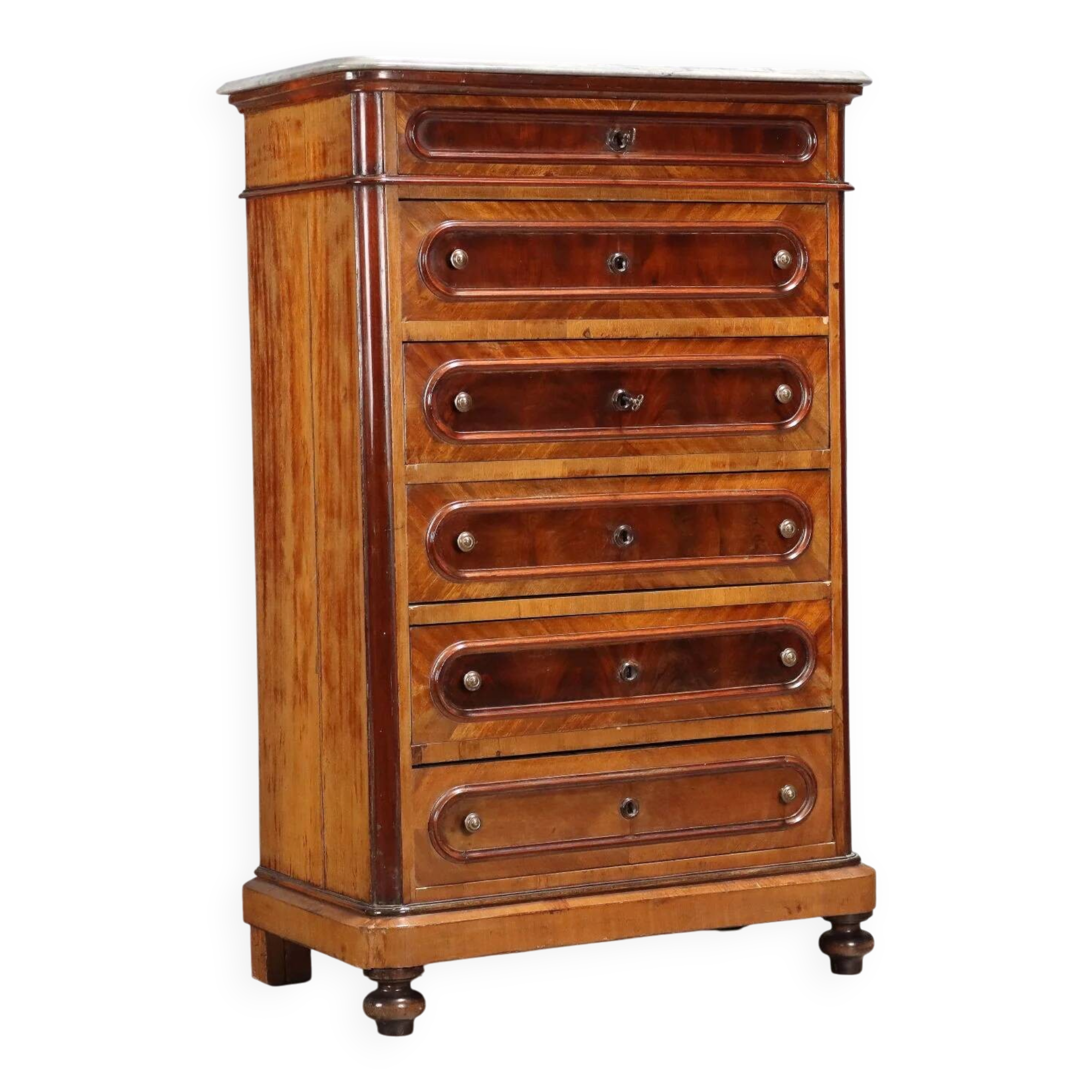 Antique cherry wood chest of drawers with 6 drawers, 19th century.
