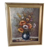 Tableau pot de fleurs signé en bas à gauche Robert Mogisse
