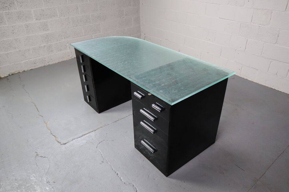 1930's modernist desk in black lacquered metal