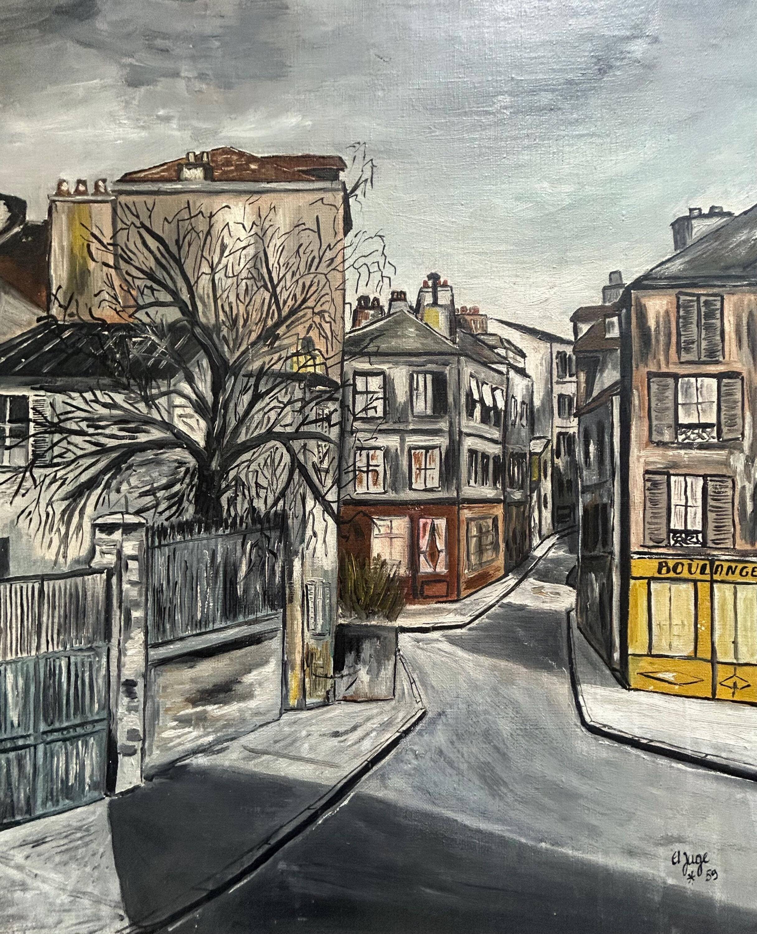 Original 1959 French Oil Painting on Canvas – Signed ‘El Juge’, Paris Scene