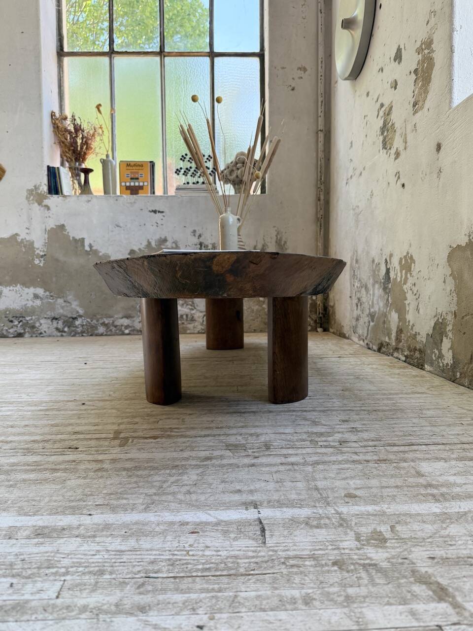 Table basse années 50 plateau bois exotique XXL