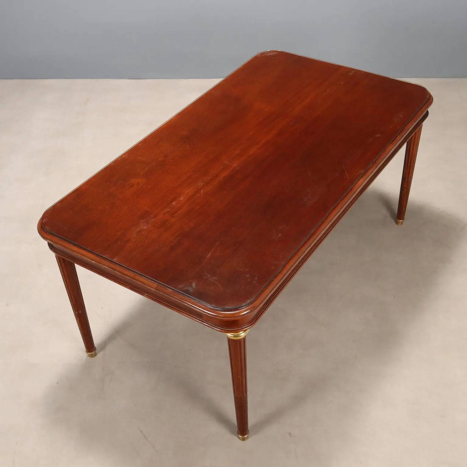 Antique mahogany table with gilded bronze and glass, United Kingdom 1900s