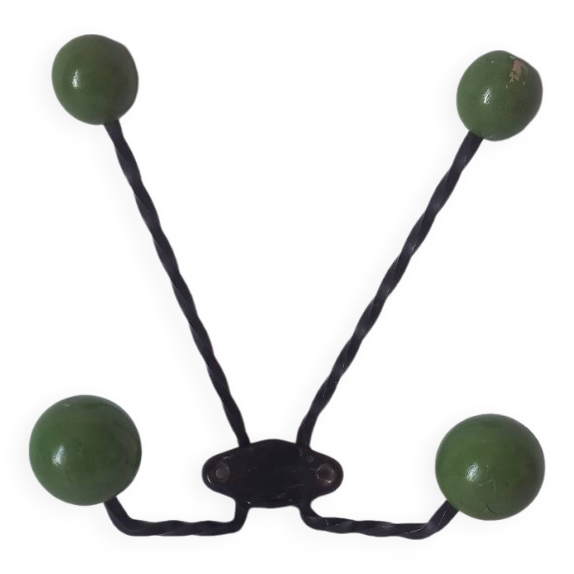 Vintage metal and wooden ball coat rack