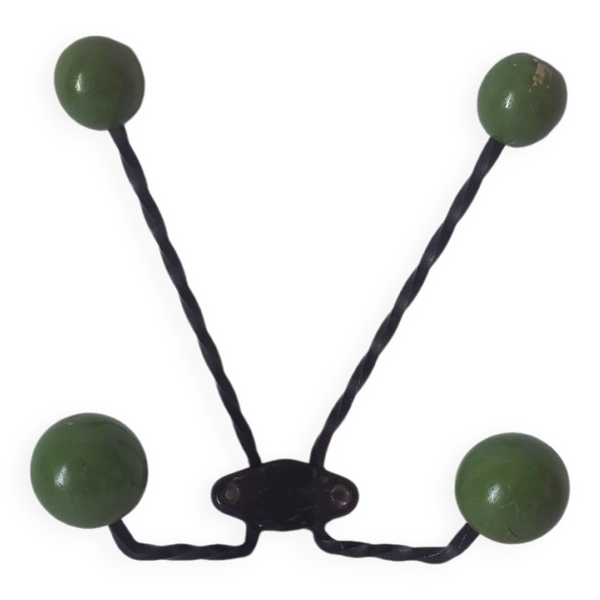 Porte-manteau vintage métal et boules en bois