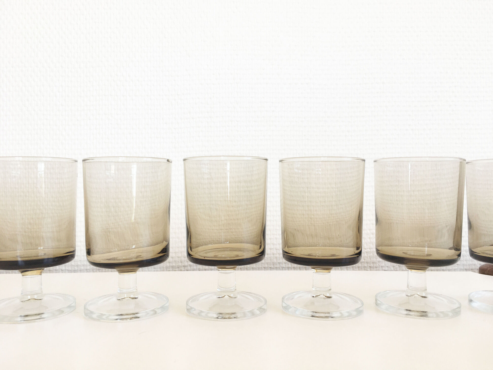 Lot of 11 Luminarc 1970 black smoked glass wine glasses