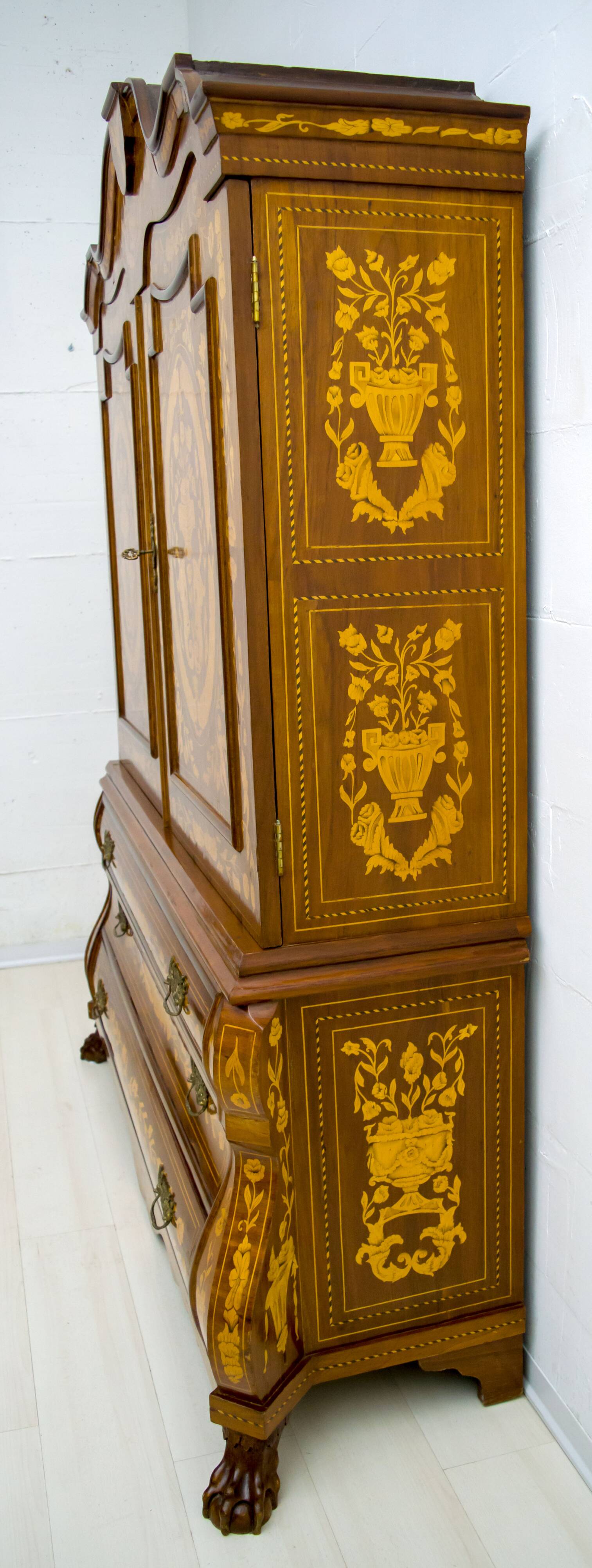 20th Century Dutch Trumeau Walnut with Maple Wood Inlays, Netherlands, 1950