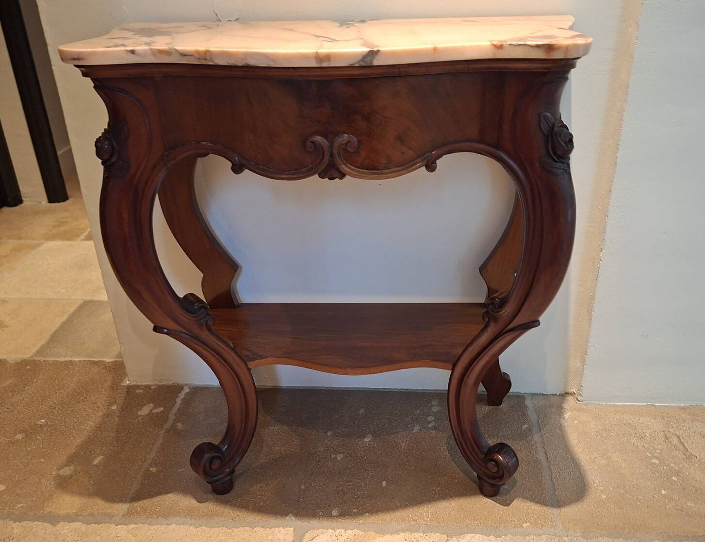 Console Napoleon III mahogany, pink marble top