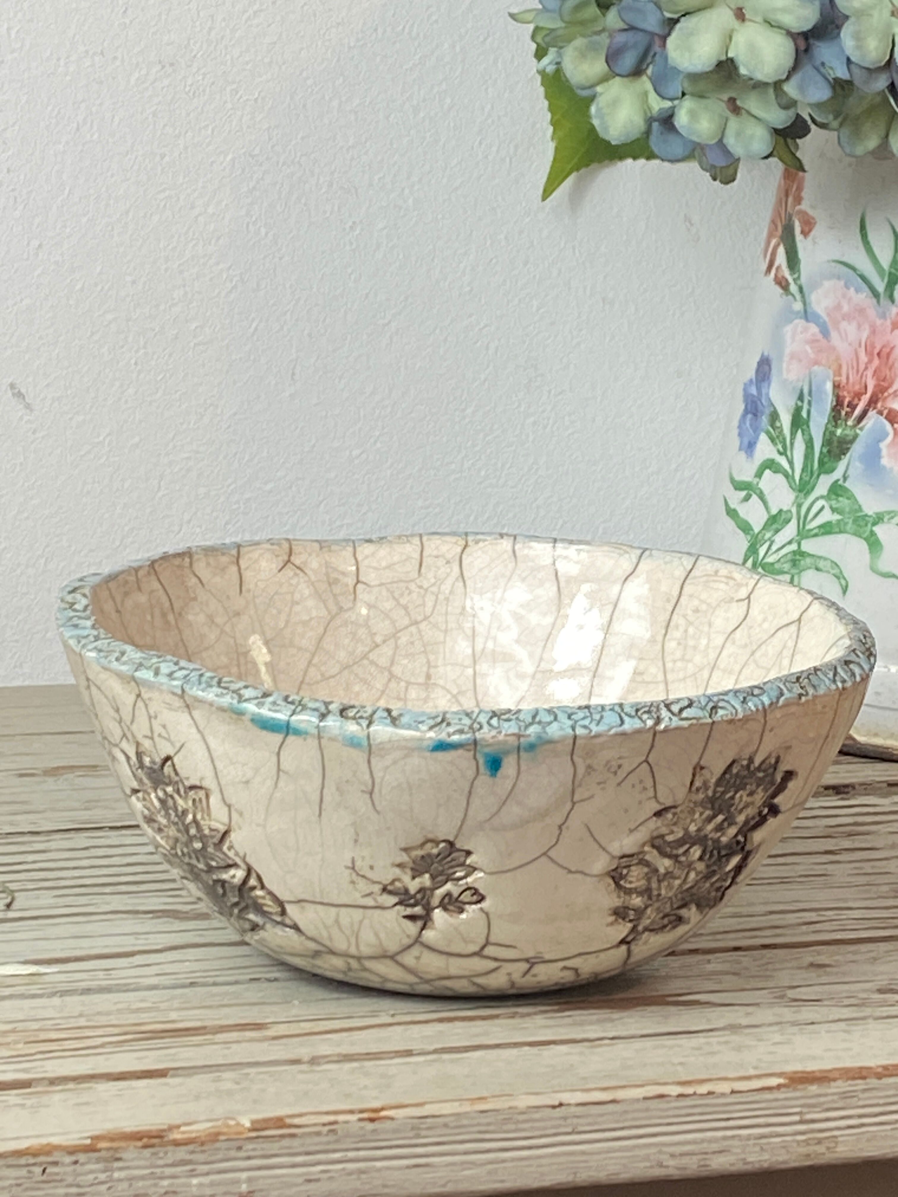 Raku ceramic salad bowl
