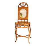 Curved half-moon console in rattan and bamboo with mirror by Vivai del Sud, Italy, 1960s.