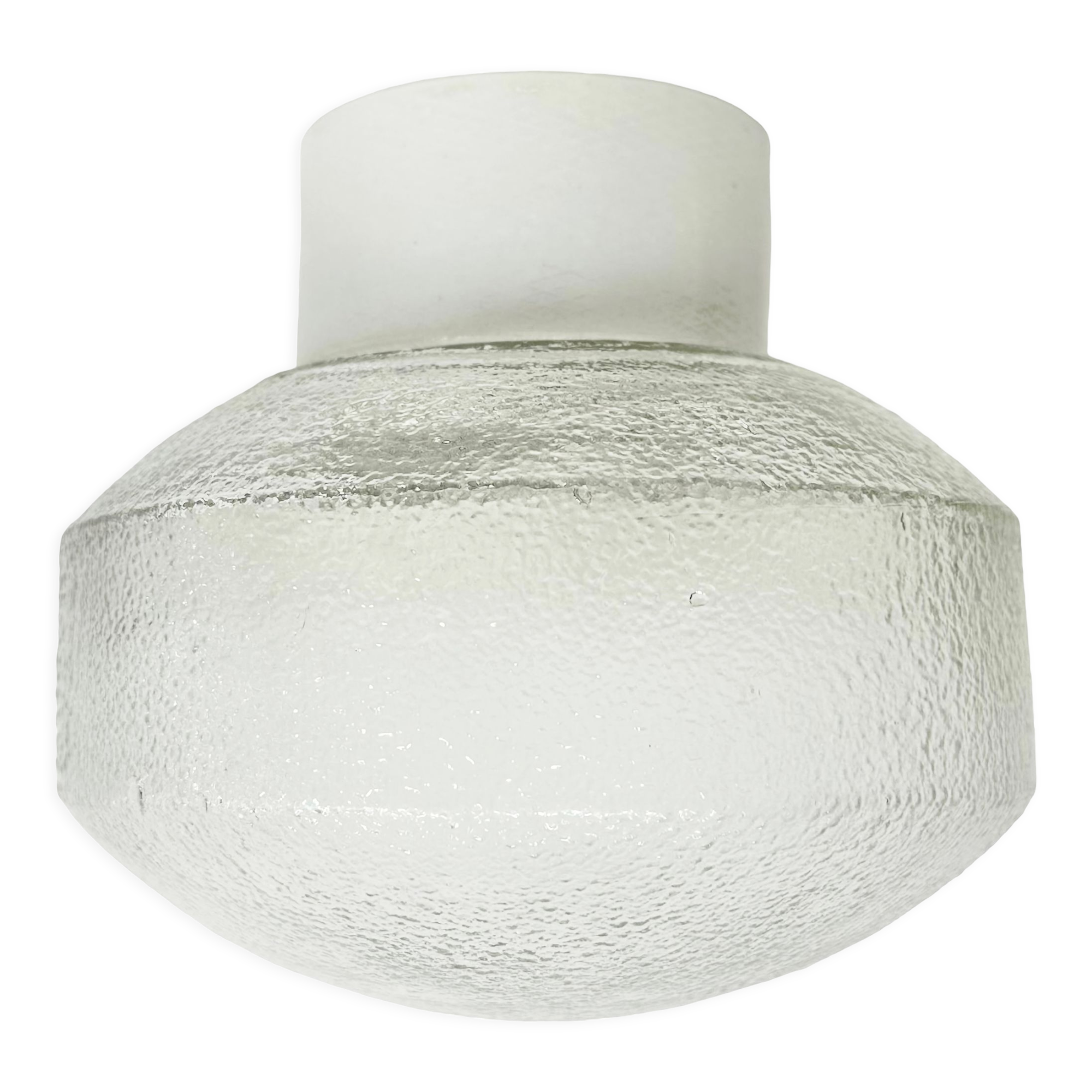 Plafonnier vintage en porcelaine blanche avec verre dépoli, années 1970