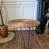 Vintage rattan table iron legs