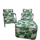 Pair of Bauhaus cantilever armchairs with footstool, tubular frame, Mücke-Melder, 1930s Czech