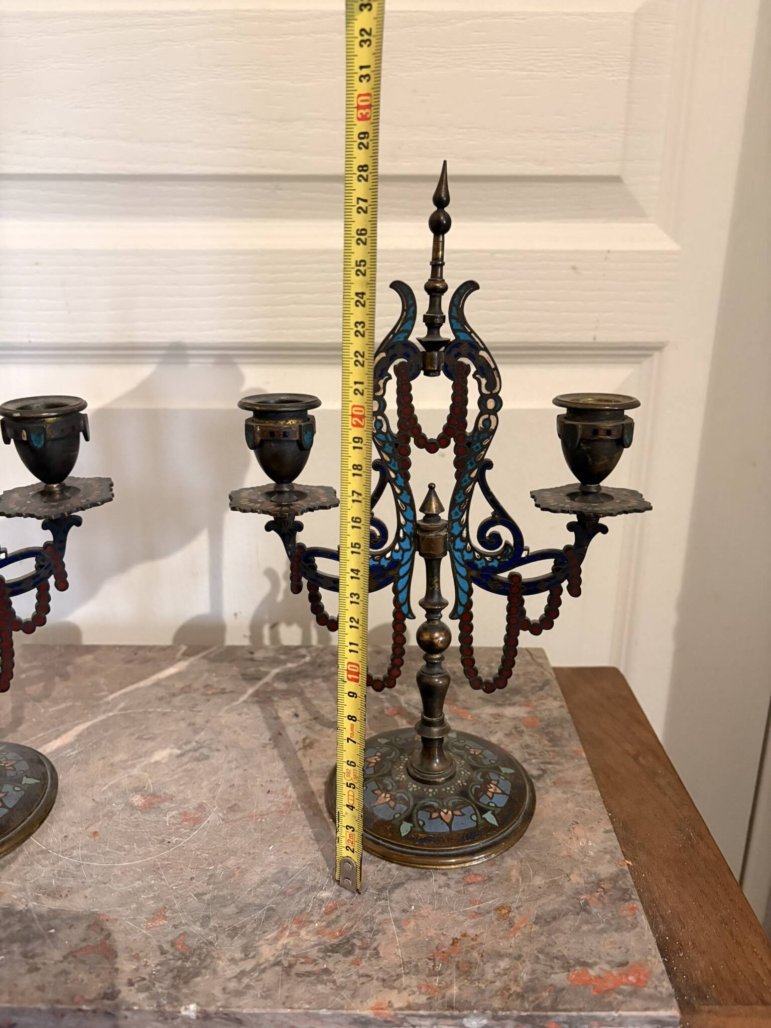 Pair of Candelabra Chandelier Champlevé Enamel Napoleon III Barbedienne