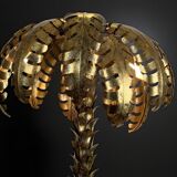 Lampe palmier en metal doré avec socle en plaque de verre style année 70