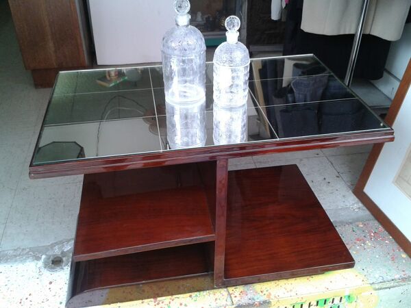 Table basse art déco en palissandre et miroir
