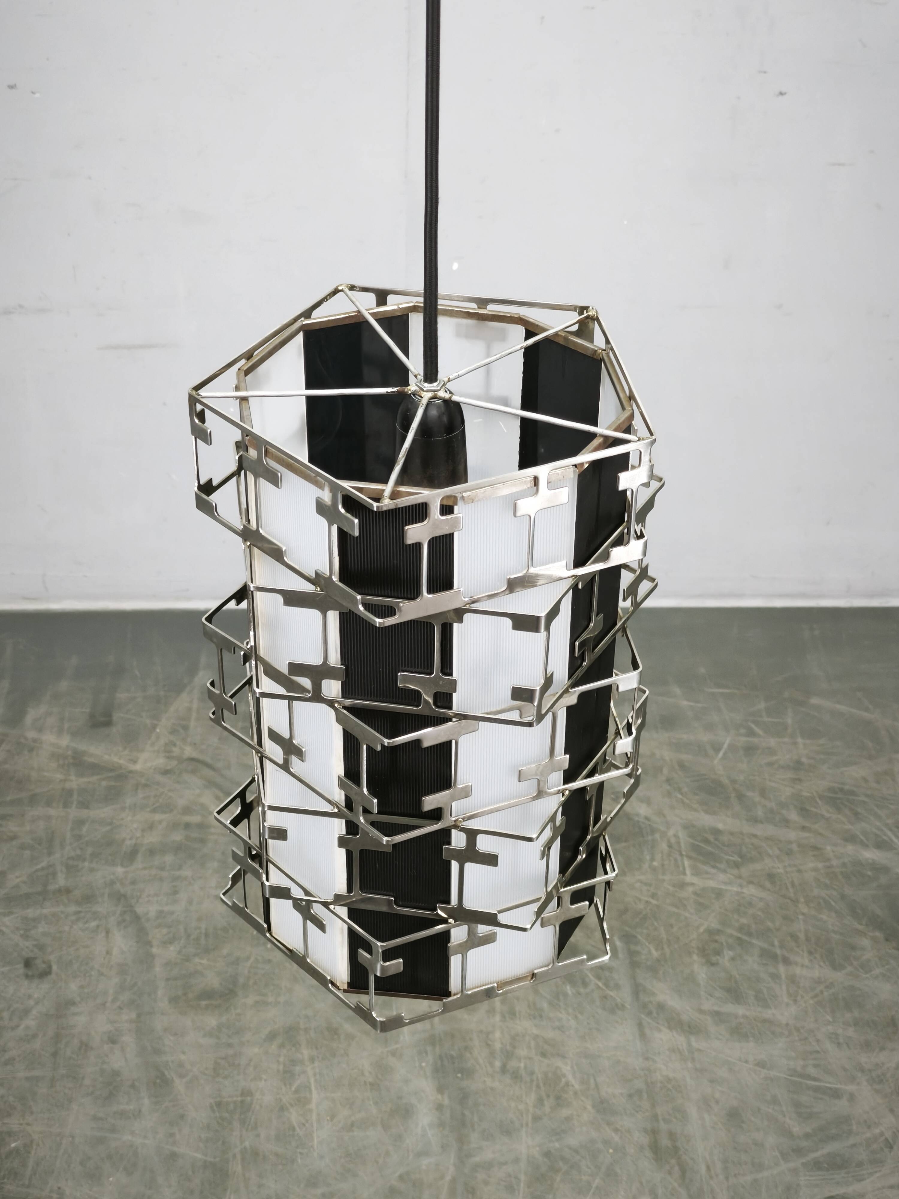 Mid-Century Czech Chrome Geometric Pendant Light, 1960s