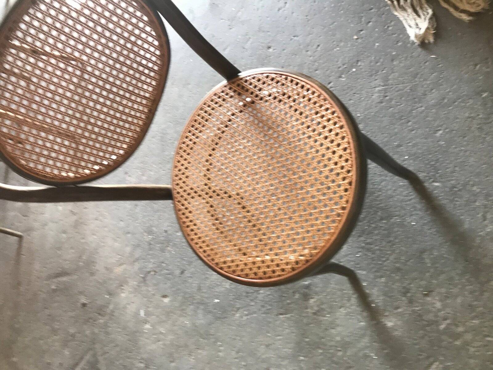 Brown Scandinavian wooden and cane set: 1960s table + 6 chairs (set of 7)
