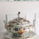 Rare - Earthenware soup tureen HB Quaregnon, floral decoration signed Hubert Becquet