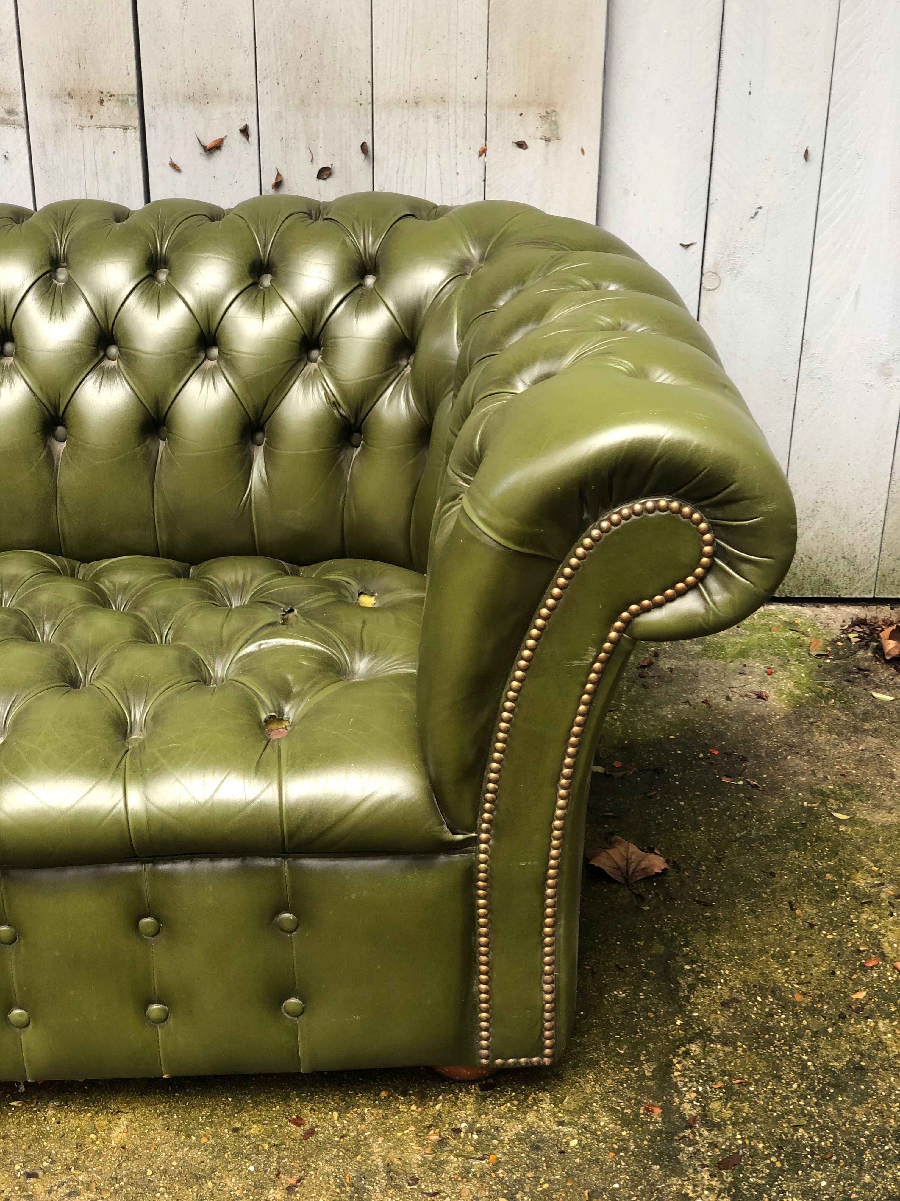 Chesterfield green leather sofa