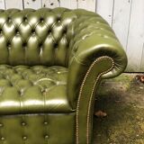 Chesterfield green leather sofa