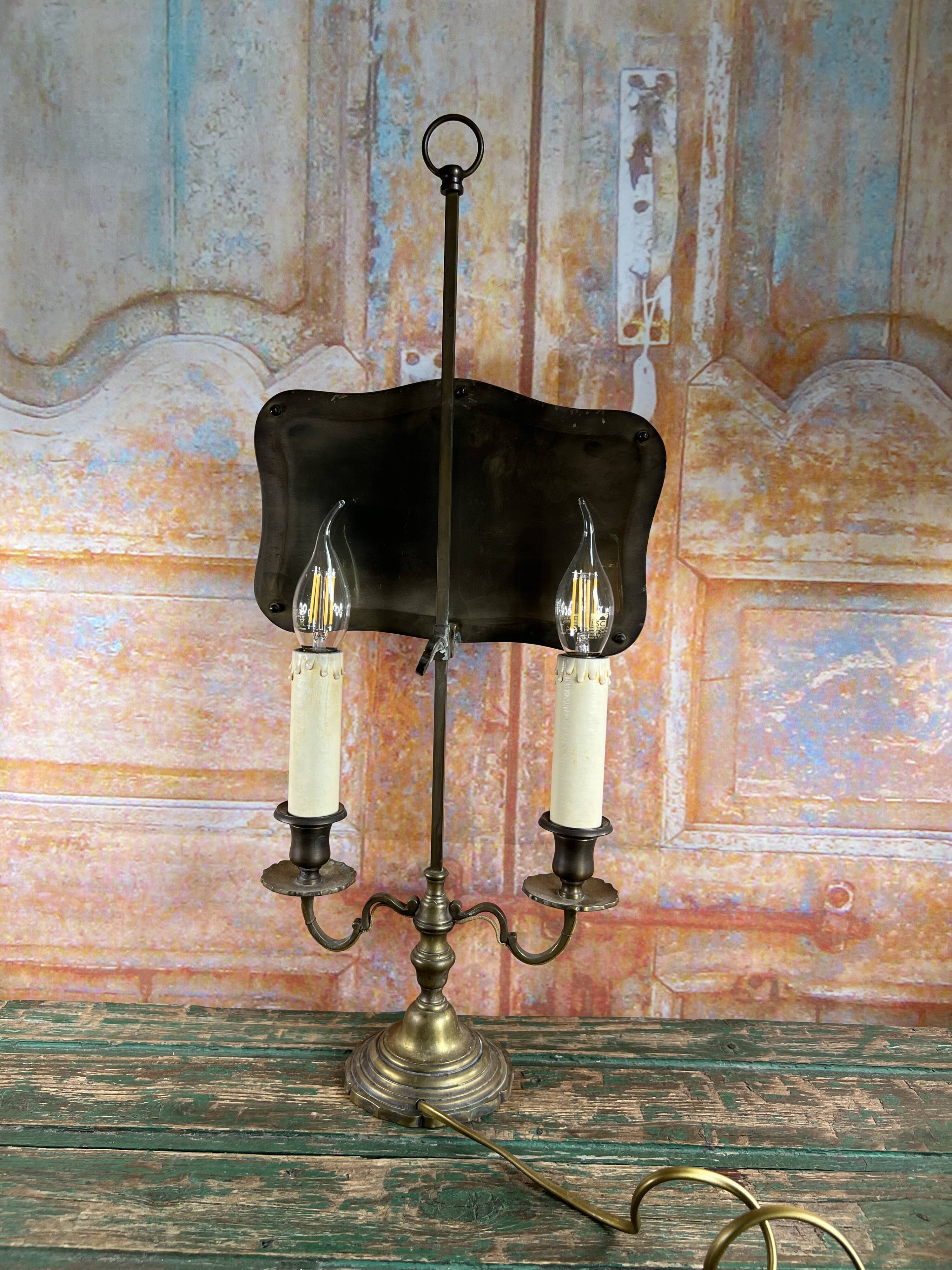 Two-light bronze table lamp