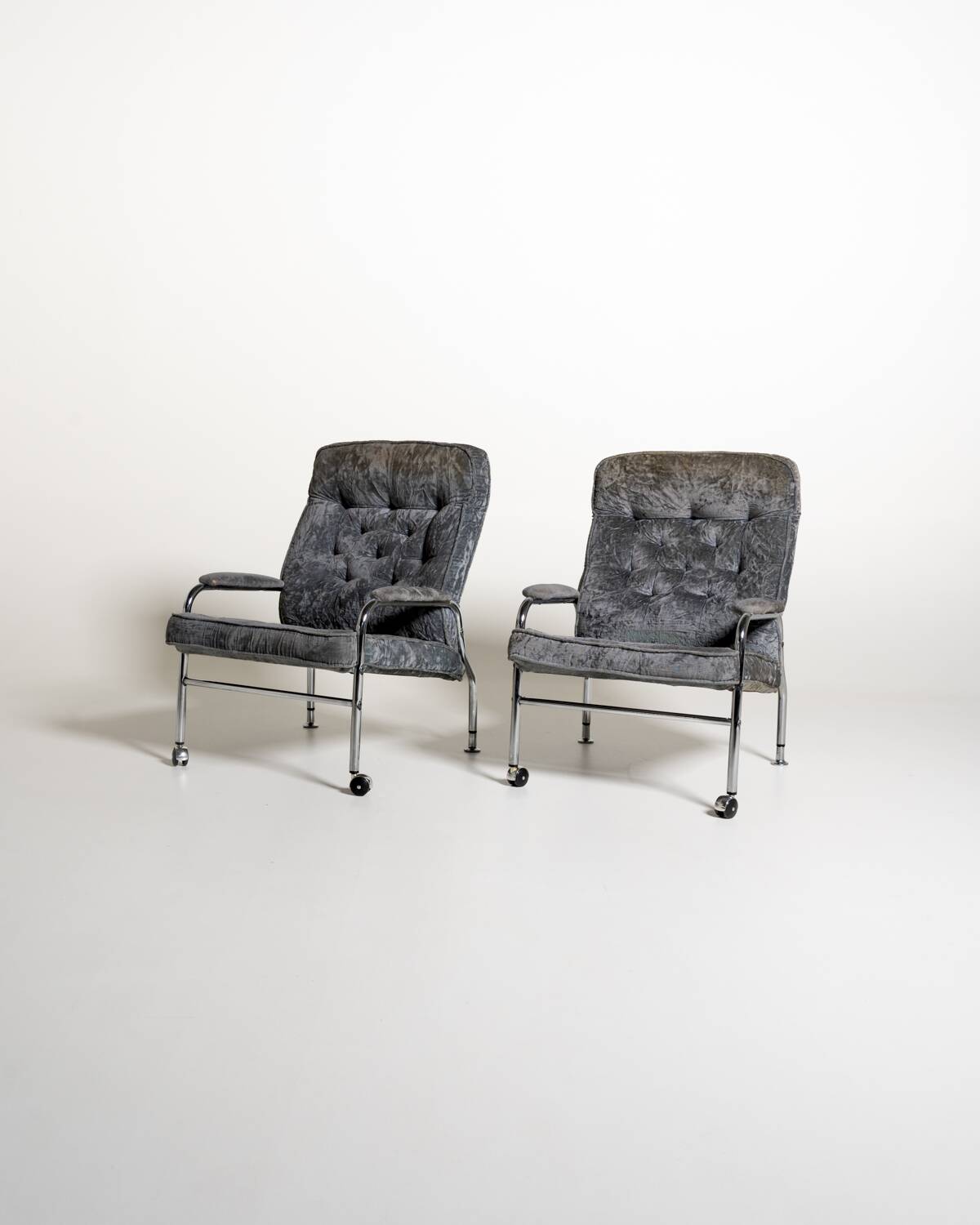 Scandinavian armchairs in velvet and steel, 1970s