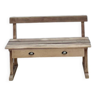 Banc ancien 1 tiroir en bois massif brut