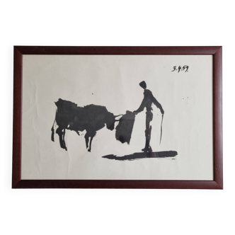 Vintage reproduction after Picasso, "Toros y Toreros" framed under glass 41 x 53 cm