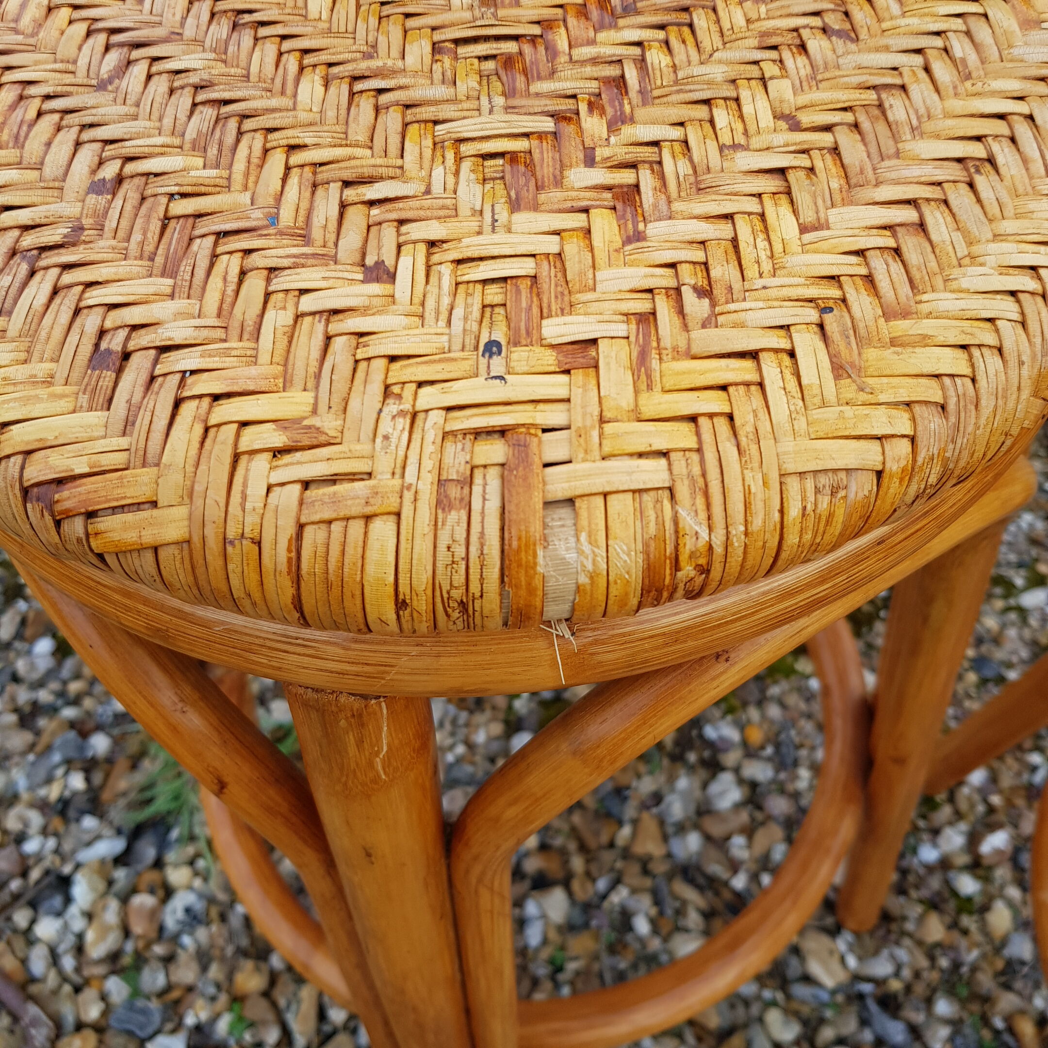 Vintage bamboo and rattan bar and pair of high stools