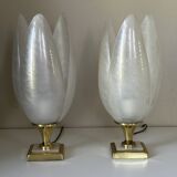 Paire de lampes nacrée style rougier design années 70