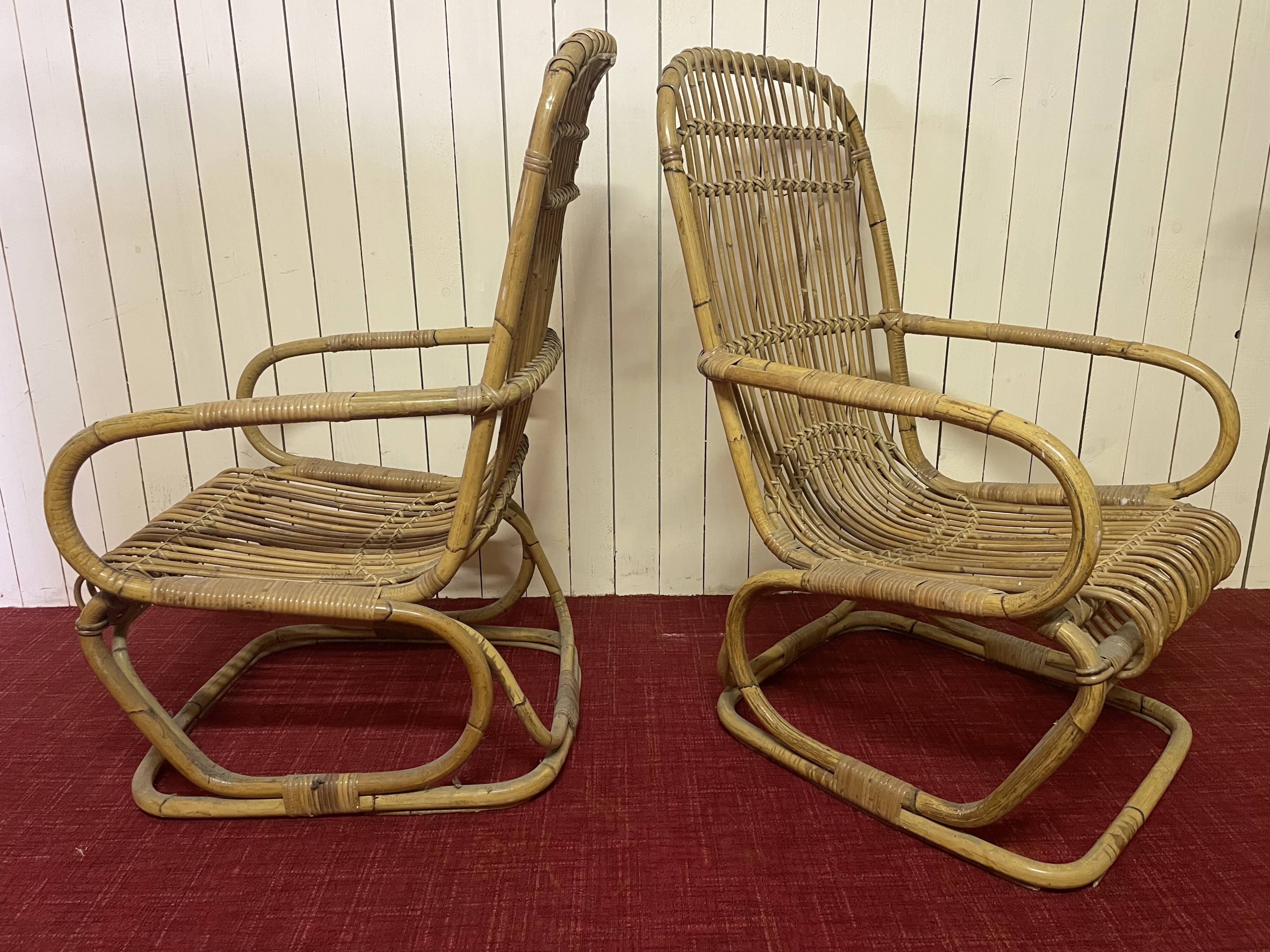 Pair of vintage rattan armchairs, Italy 1950