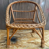 Children's Armchair Shell Antique Rattan 60s Vintage #C574