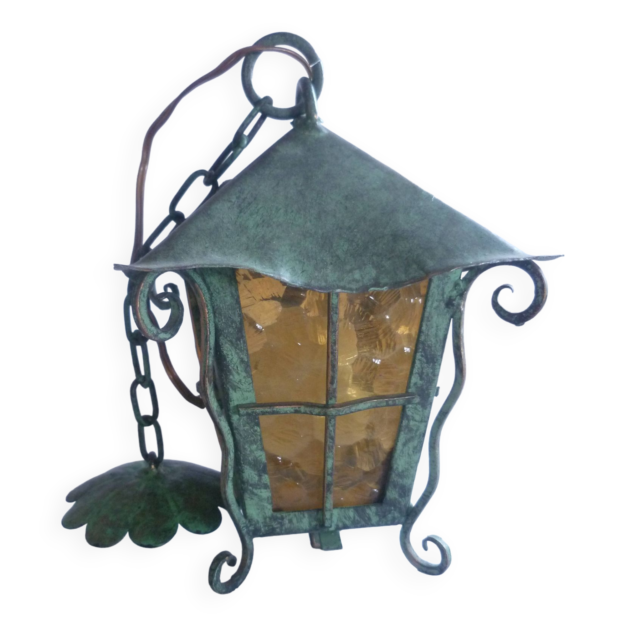 HAND WROUGHT IRON LANTERN WITH BRONZE PATINA 60'S